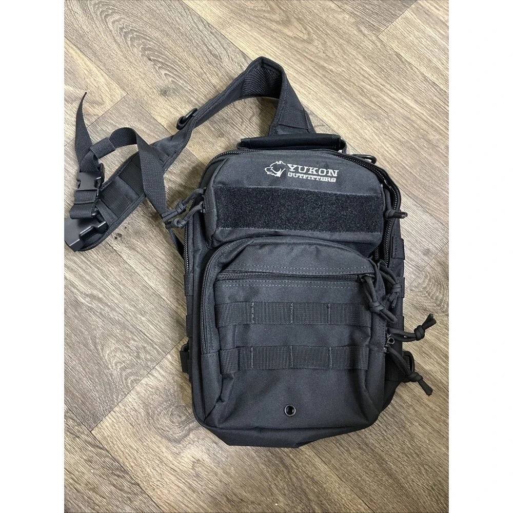 YUKON OUTFITTERS Men's Black Sling Bag (Single Strap) Pockets Backpack